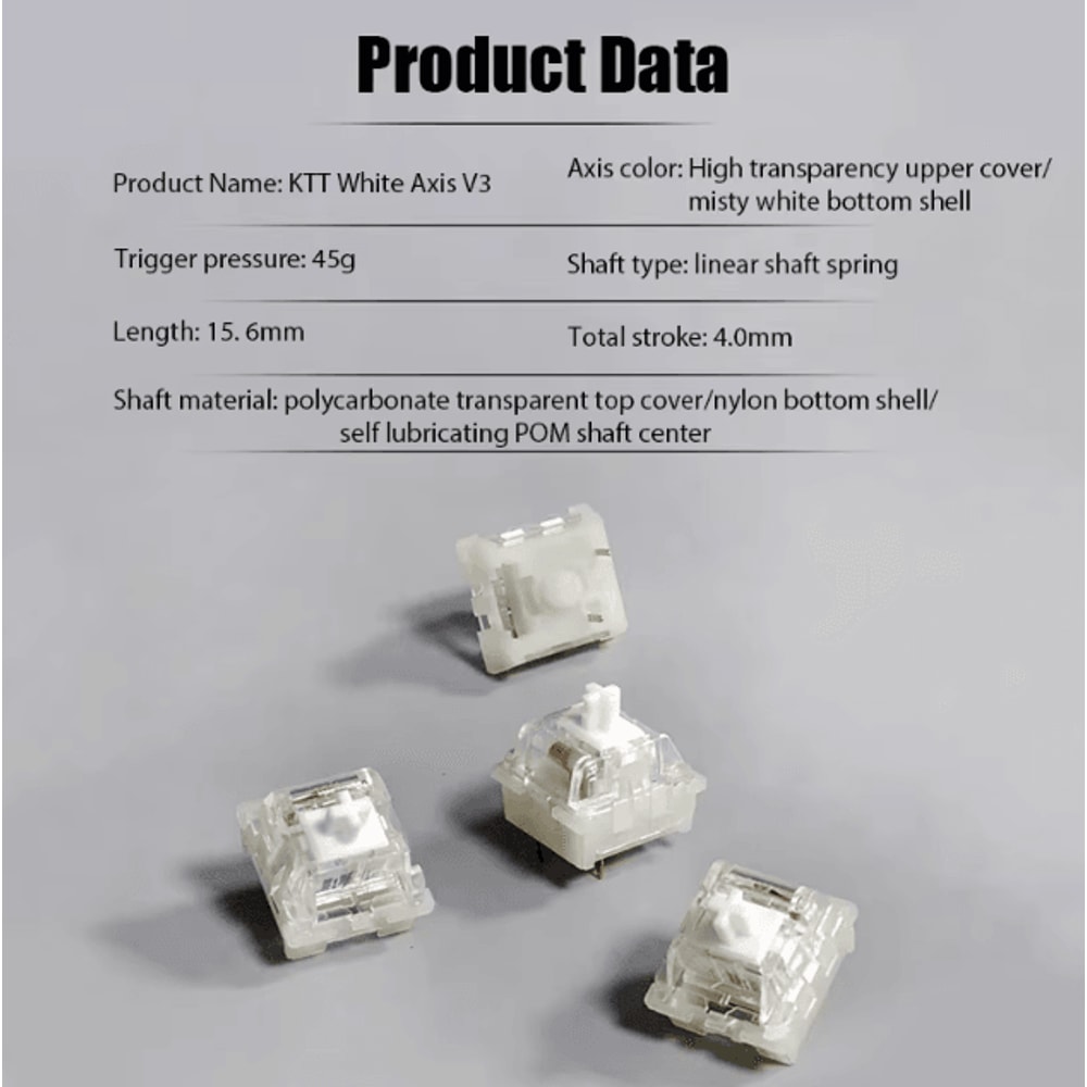 KTT Kang White V3 Mechanical Keyboard Switches 3Pin Custom Linear RGB SMD Set Compatible With MX 1