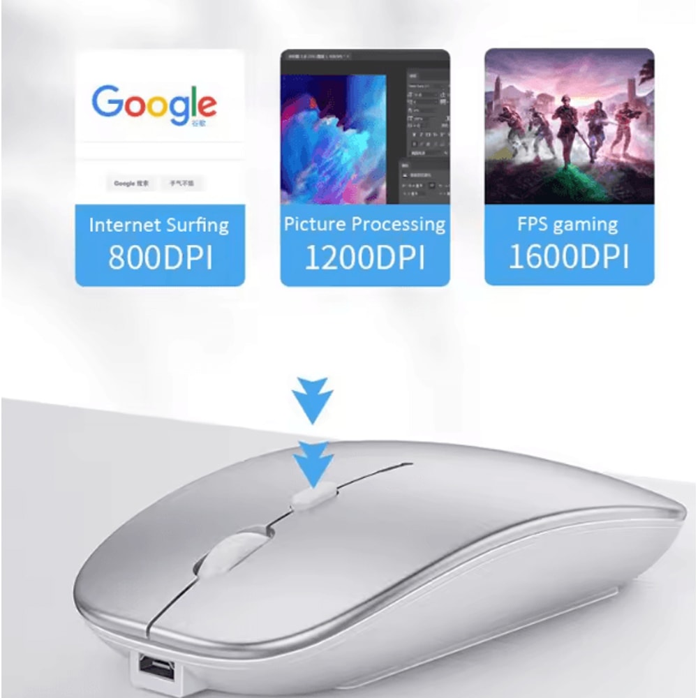 UltraSilent Rechargeable Wireless Optical Mouse UltraThin 24 G Mini USB Mouse For Laptop PC 2