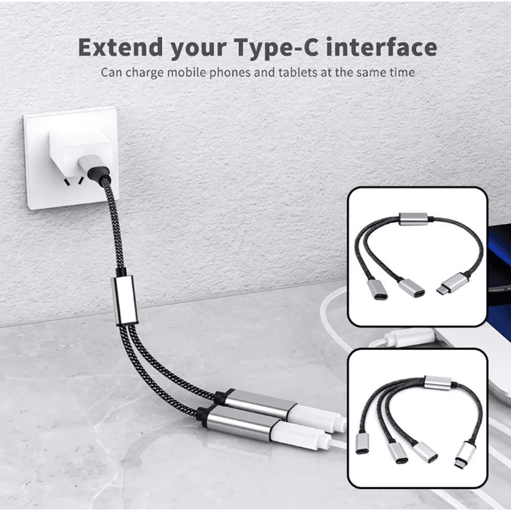 TriExpand 3Port USBC Hub Adapter OnetoTwo TypeC Splitter For Phones Tablets Computers 0