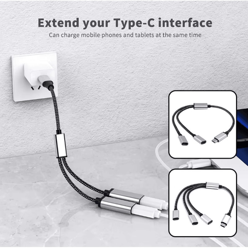 TriExpand 3Port USBC Hub Adapter OnetoTwo TypeC Splitter For Phones Tablets Computers 0