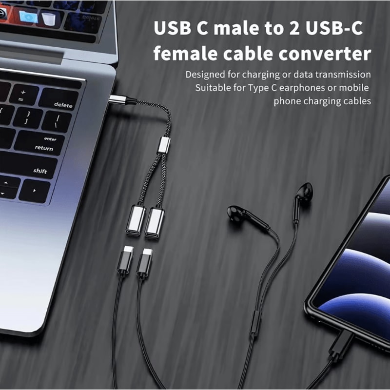 TriExpand 3Port USBC Hub Adapter OnetoTwo TypeC Splitter For Phones Tablets Computers 2