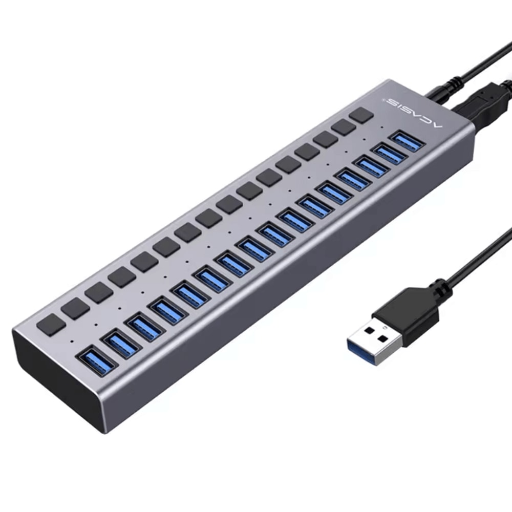 PowerMax 16Port USB 30 Hub HighSpeed Multiport Splitter With OnOff Switch Power Adapter 4