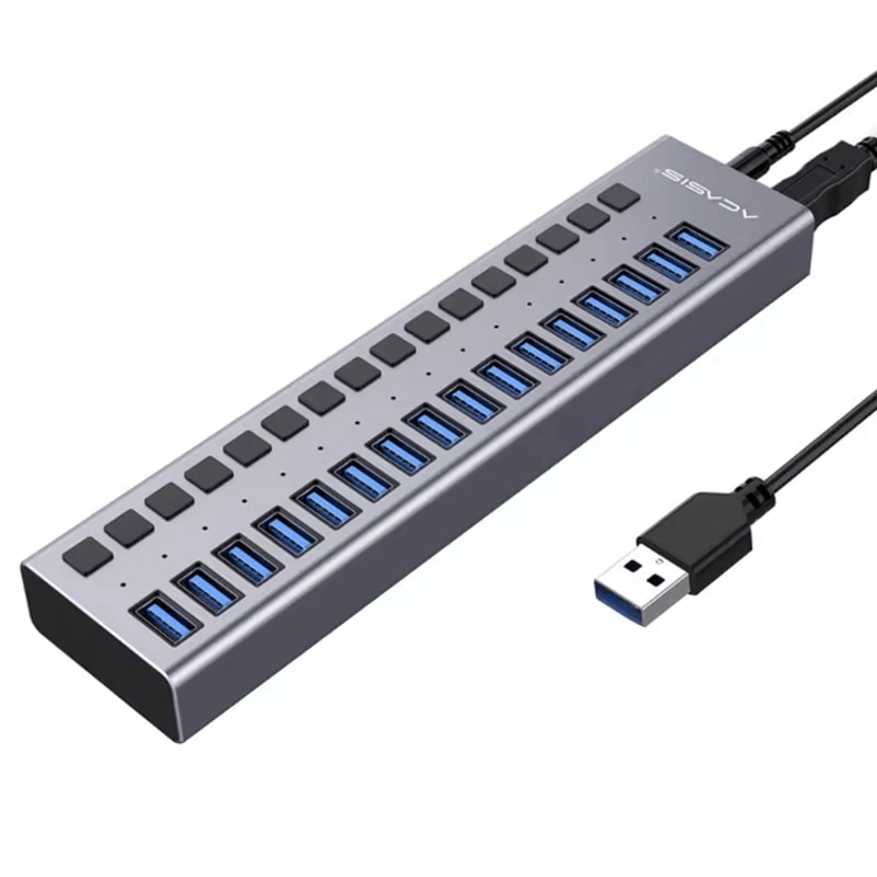 PowerMax 16Port USB 30 Hub HighSpeed Multiport Splitter With OnOff Switch Power Adapter 4