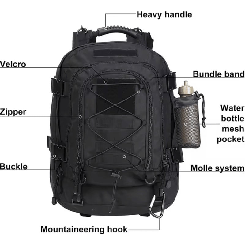 BattlePro 60 L Military Tactical Backpack MOLLE Assault Rucksack For Outdoor Travel Hiking Campin 2