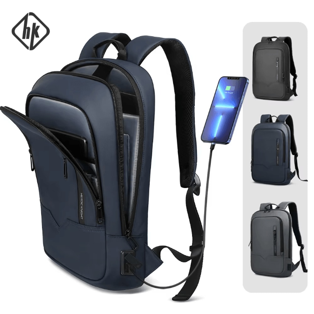 HK Slim 156 Inches Waterproof Laptop Backpack USB Charging Business Travel Bag For Men 0