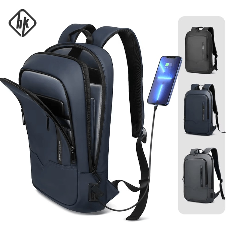 HK Slim 156 Inches Waterproof Laptop Backpack USB Charging Business Travel Bag For Men 0
