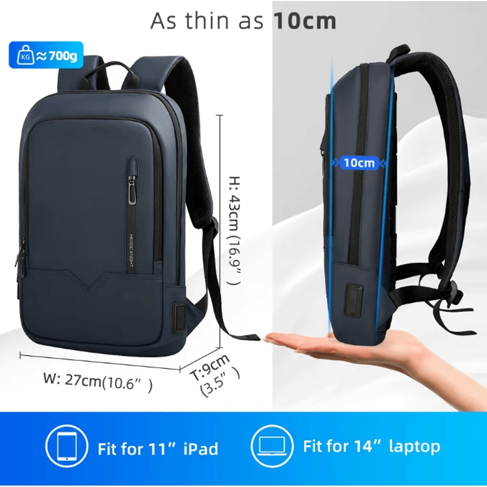 HK Slim 156 Inches Waterproof Laptop Backpack USB Charging Business Travel Bag For Men 2