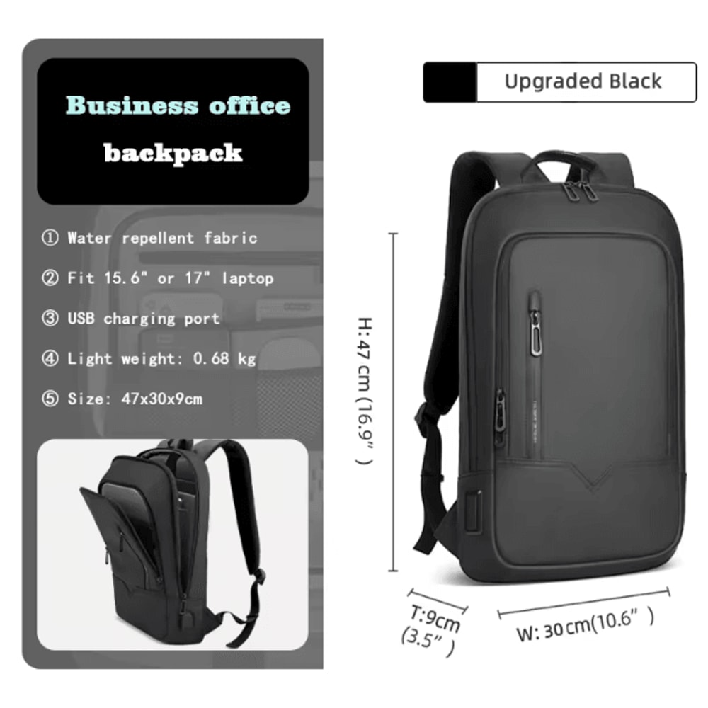 HK Slim 156 Inches Waterproof Laptop Backpack USB Charging Business Travel Bag For Men 9