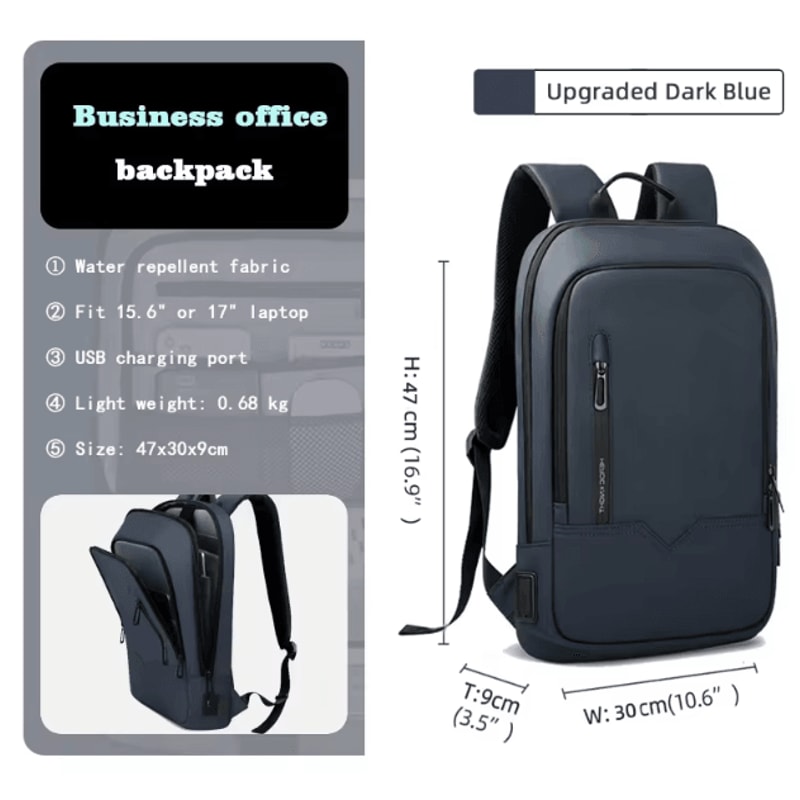 HK Slim 156 Inches Waterproof Laptop Backpack USB Charging Business Travel Bag For Men 10