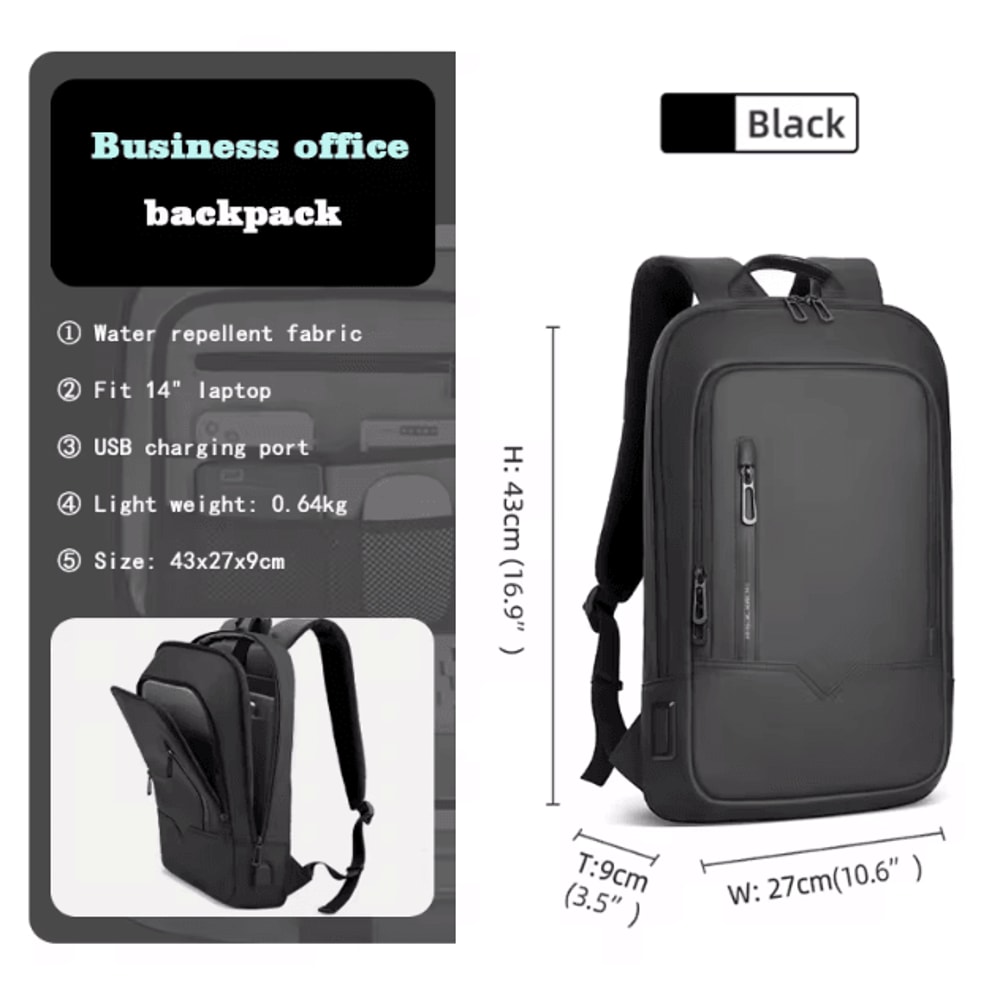 HK Slim 156 Inches Waterproof Laptop Backpack USB Charging Business Travel Bag For Men 6