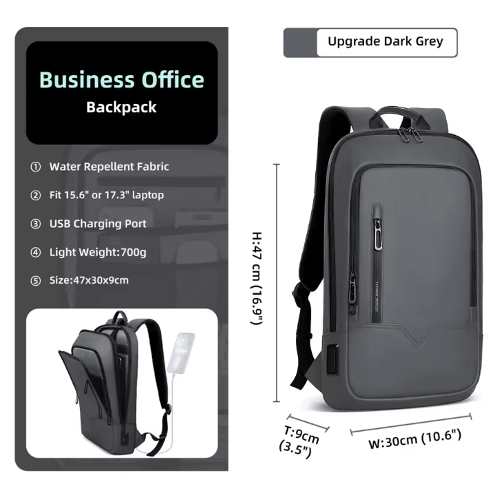 HK Slim 156 Inches Waterproof Laptop Backpack USB Charging Business Travel Bag For Men 8