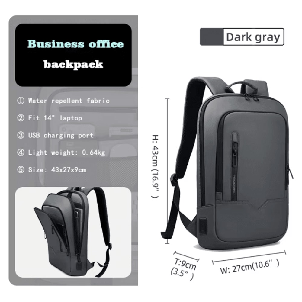 HK Slim 156 Inches Waterproof Laptop Backpack USB Charging Business Travel Bag For Men 7
