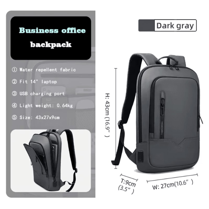 HK Slim 156 Inches Waterproof Laptop Backpack USB Charging Business Travel Bag For Men 7