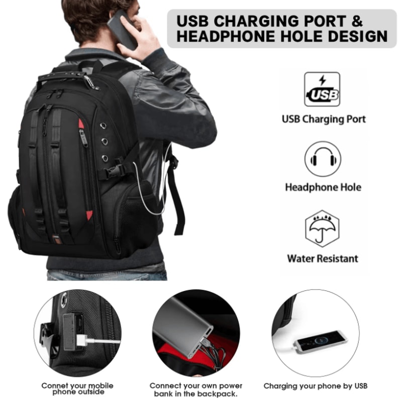 BANGE 40L MultiFunction Laptop Backpack Durable 17 Inch Travel School Bag With USB Recharge Port 4