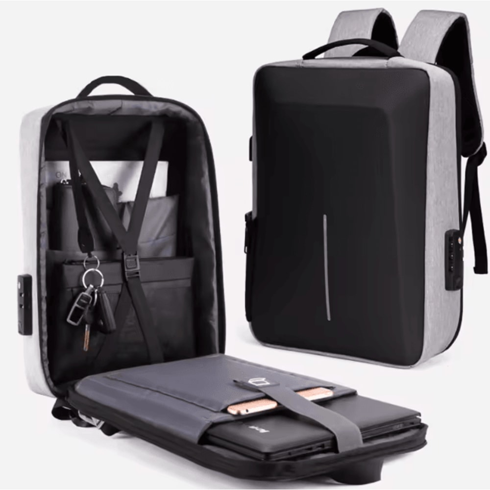 Fortress Hard Shell AntiTheft Backpack HighCapacity Travel USB Charging Business Laptop Bag For M 0