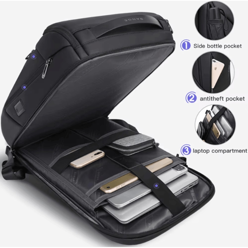 BANGE USB Charging Waterproof 17Inch Laptop Backpack Travel Business School Mochila For Men 3