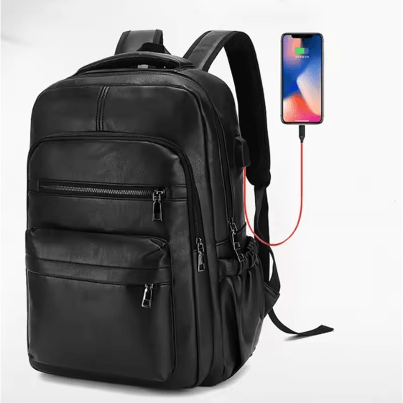 UrbanEdge USB Charging PU Leather Laptop Backpack Large Capacity Computer School Bag For Teenage 0