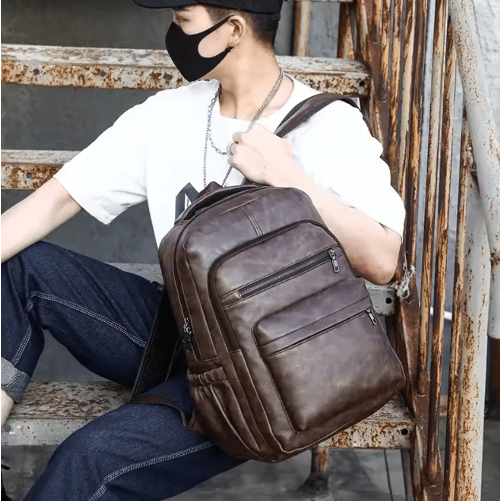 UrbanEdge USB Charging PU Leather Laptop Backpack Large Capacity Computer School Bag For Teenage 1