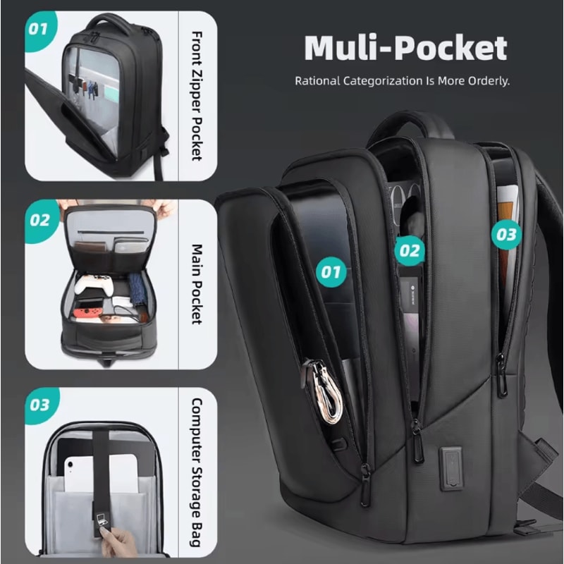 HK Mens Designer Waterproof Laptop Backpack MultiUse School Business Travel Bag With USB Charging 1