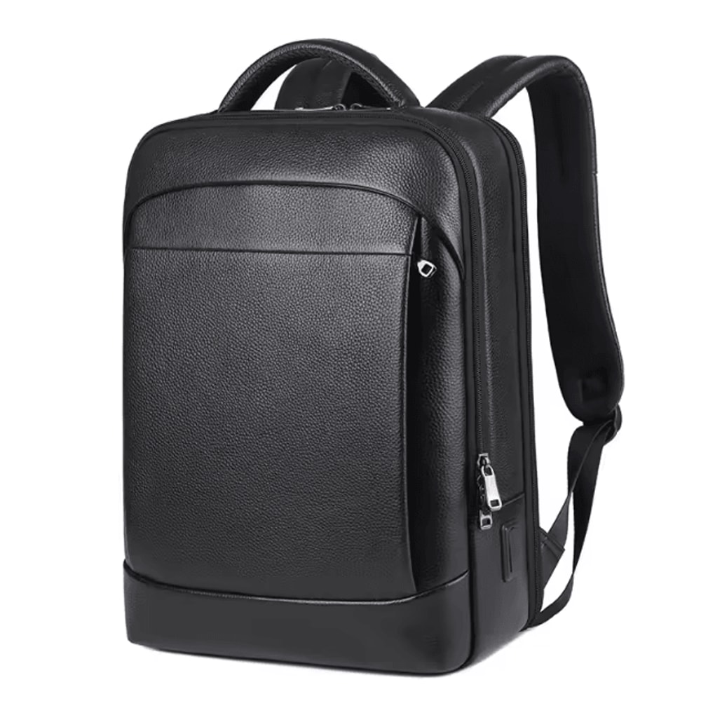 GenuineLeather 156Inch Mens Leather Laptop Backpack USB Charging AntiTheft Waterproof Travel Bag 0