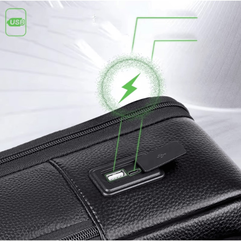 GenuineLeather 156Inch Mens Leather Laptop Backpack USB Charging AntiTheft Waterproof Travel Bag 2