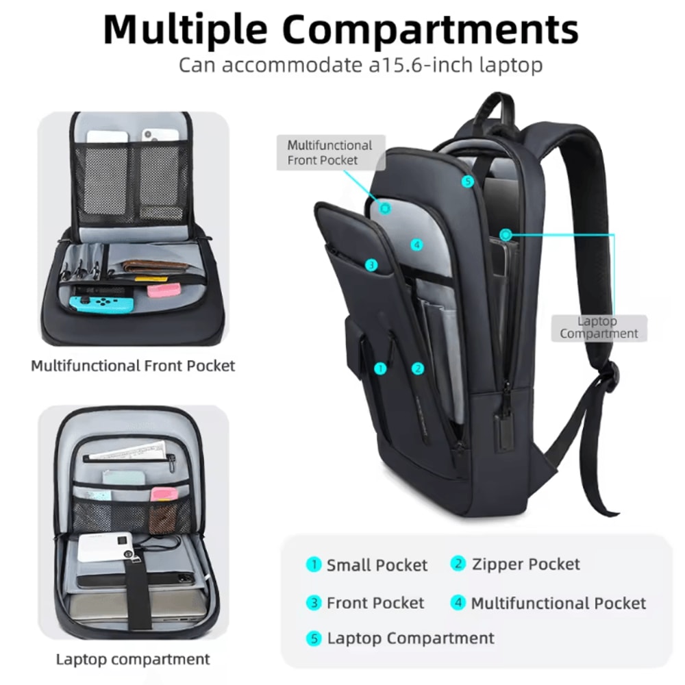 Heroic Knight Multifunctional Laptop Backpack Stylish Waterproof Slim USB Charging Business Backpa 4