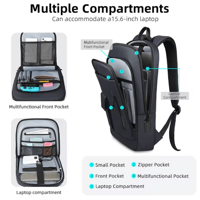 Heroic Knight Multifunctional Laptop Backpack Stylish Waterproof Slim USB Charging Business Backpa 4