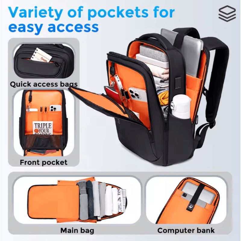 FENRUIEN 30 USB Charging Backpack Large Capacity Multifunction Waterproof School Business Bag For 3