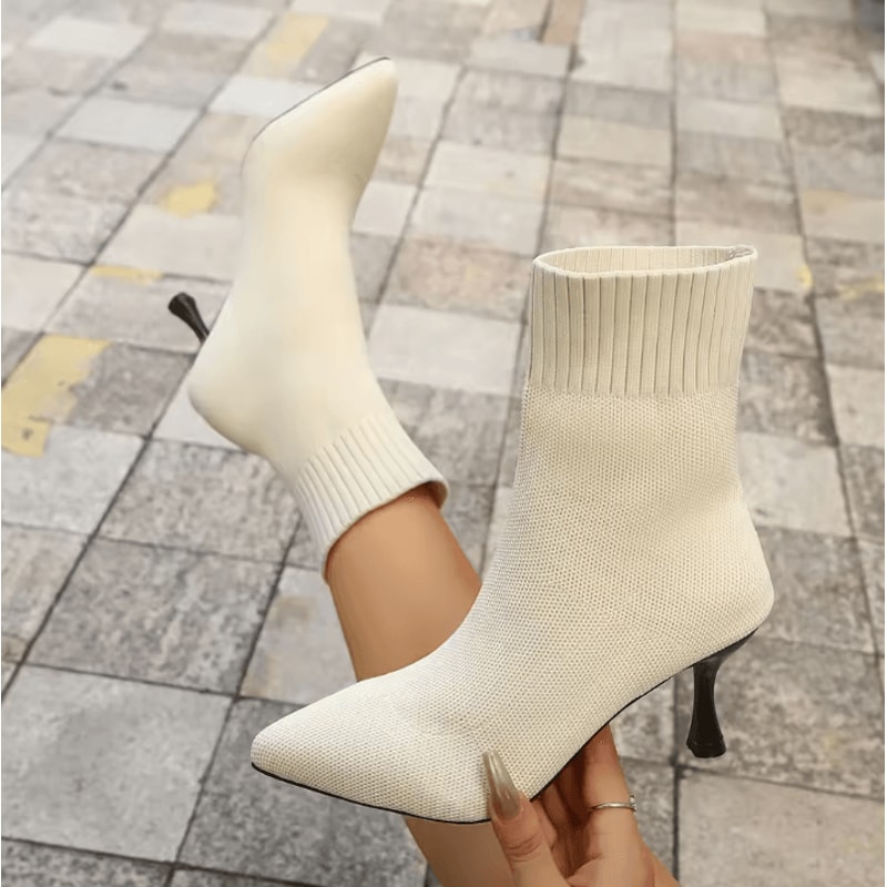 NovaCurve Womens Stretch Fabric Chelsea Boots AutumnWinter Sock Boots With Pointed Heel 6