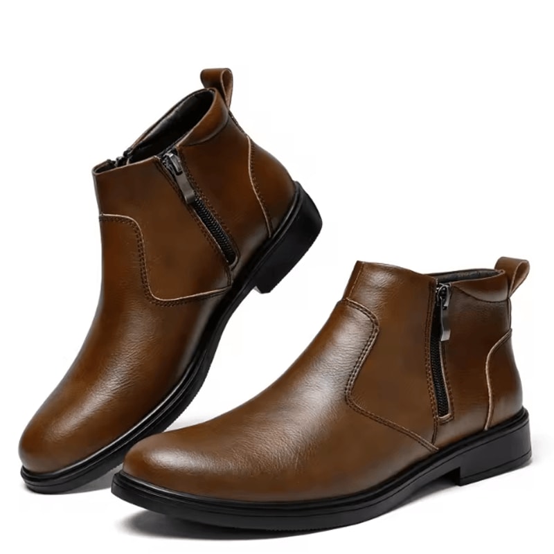 RegalStride Mens Brogue Chelsea Leather Boots Genuine Leather Winter Plush Ankle Shoes 2