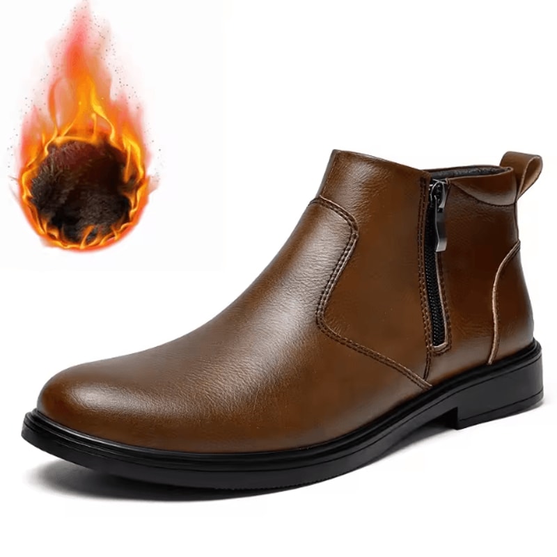 RegalStride Mens Brogue Chelsea Leather Boots Genuine Leather Winter Plush Ankle Shoes 7