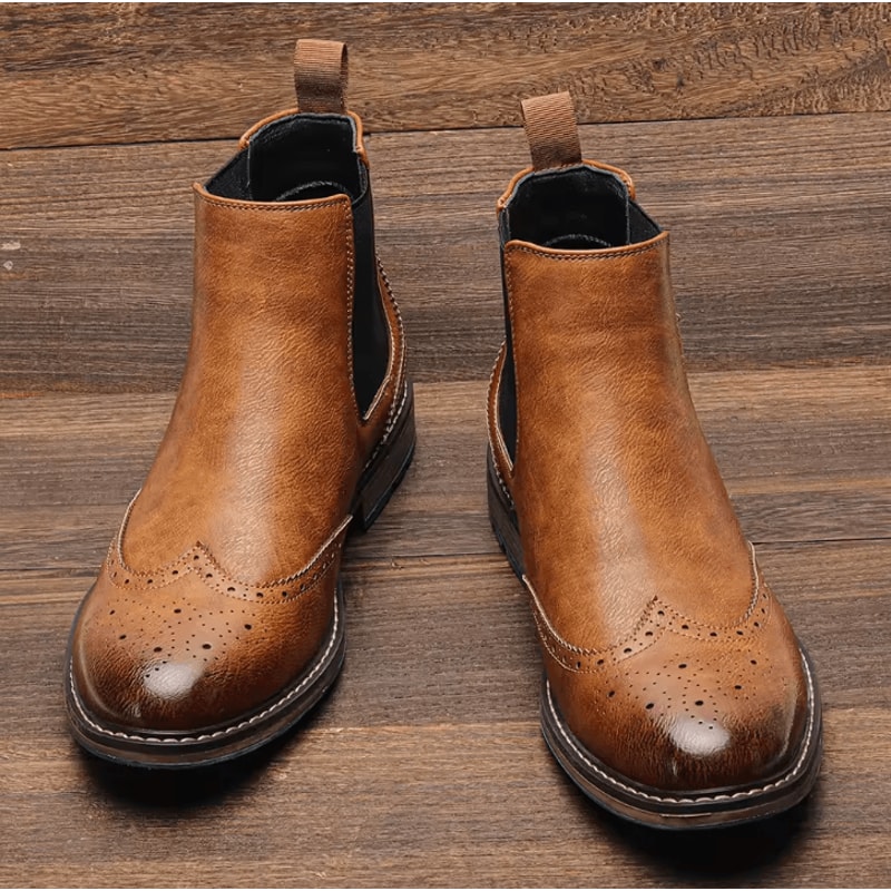 HeritageElite 2025 Mens Brogue Chelsea Boots American Style Leather Ankle Shoes 0