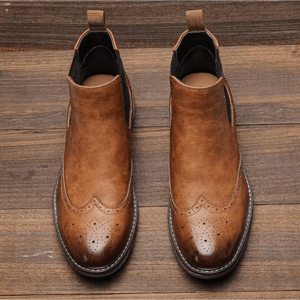 HeritageElite 2025 Mens Brogue Chelsea Boots American Style Leather Ankle Shoes 1