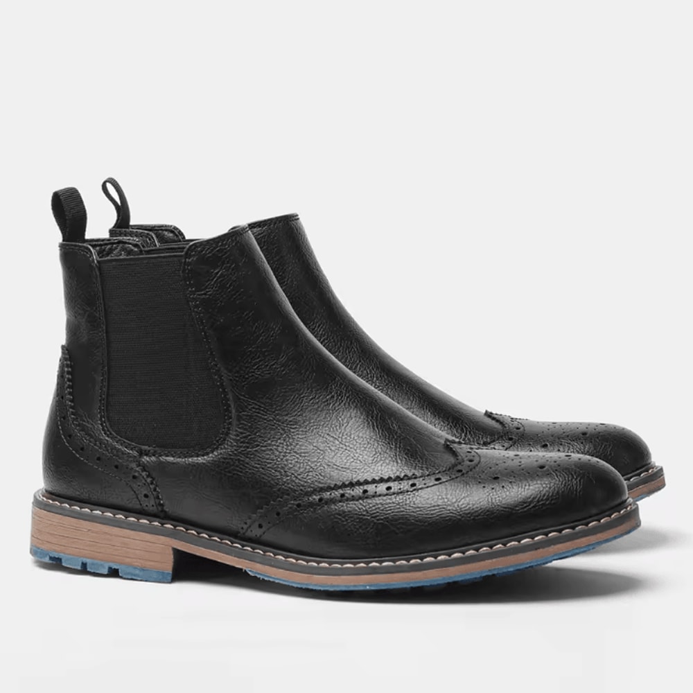 HeritageBrogue Mens Classic Brogue Chelsea Boots Comfortable Fashion Leather Ankle Shoes 3
