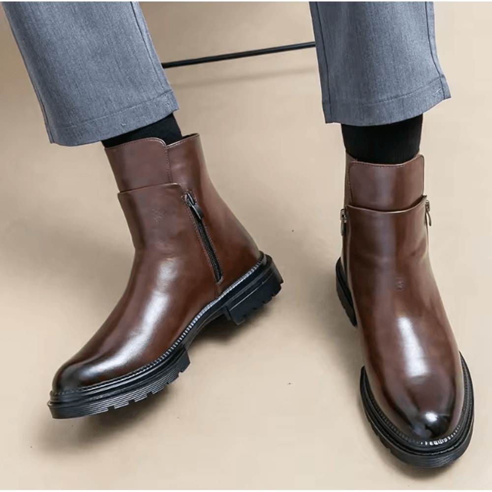 AscendElite Mens HeightIncreasing Leather Chelsea Boots British Style Casual Business Ankle Shoes 0