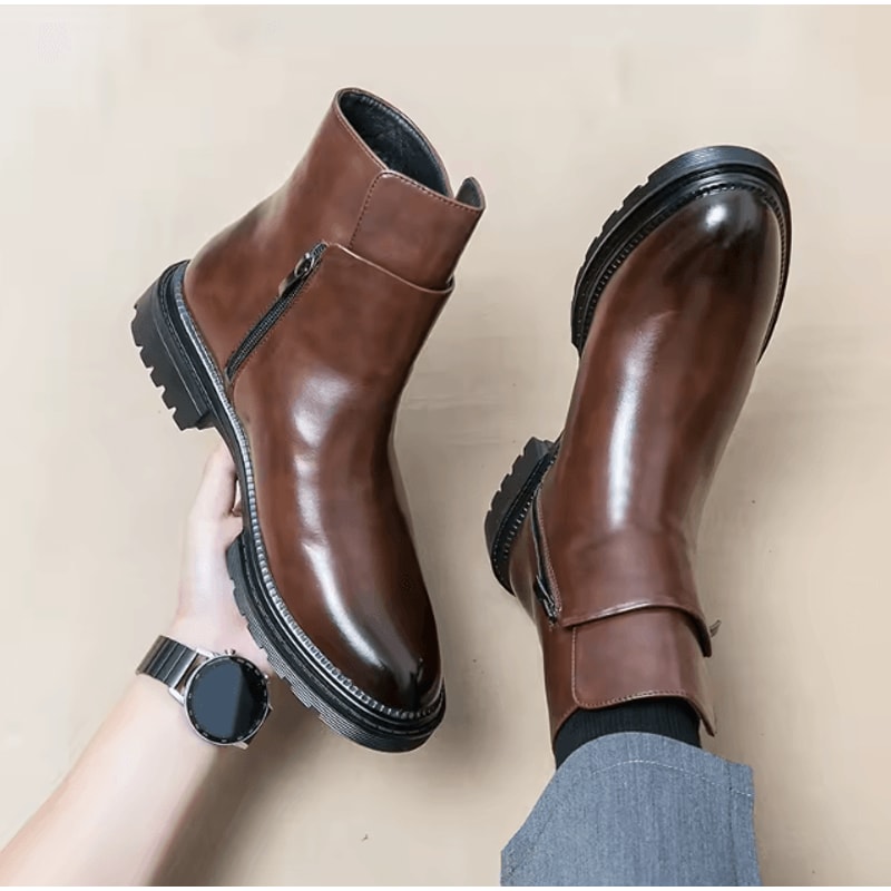 AscendElite Mens HeightIncreasing Leather Chelsea Boots British Style Casual Business Ankle Shoes 1