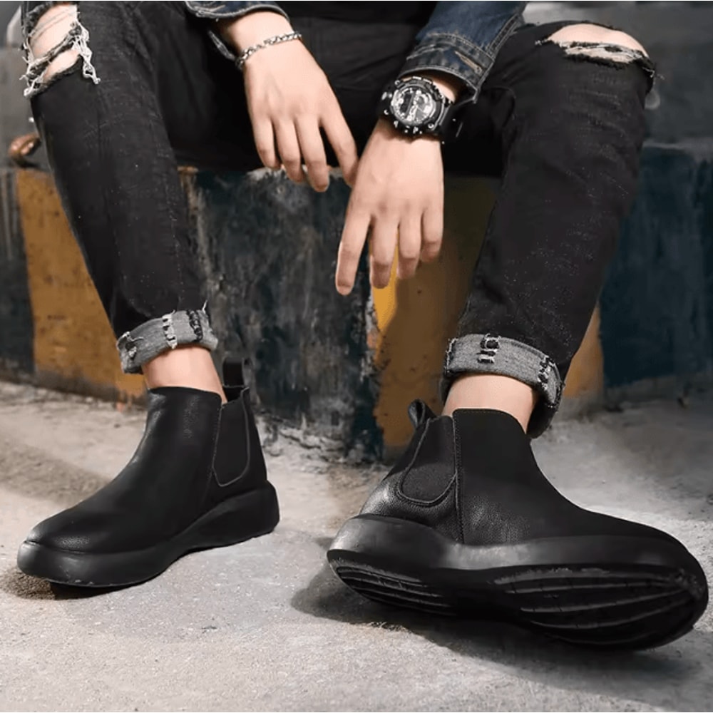 ArcticGuard Mens Fur Lined Leather Chelsea Boots Winter High Top Casual Outdoor Work Shoes 1