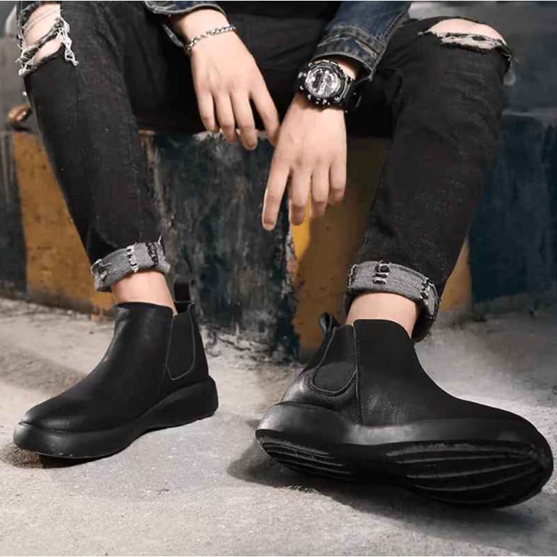 ArcticGuard Mens Fur Lined Leather Chelsea Boots Winter High Top Casual Outdoor Work Shoes 1