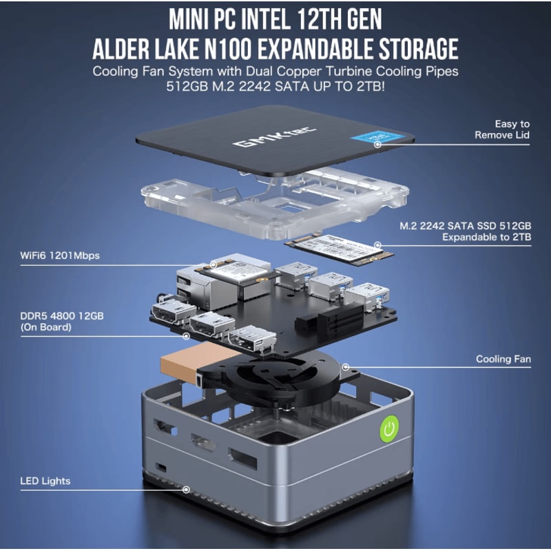 GMKtec G2 Mini PC Intel 12th Gen Alder Lake N100 12GB DDR5 512GB SSD Windows 11 Pro 3