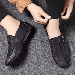 genuine leather men casual outdoor shoes breathable lightweight walking and driving loafers