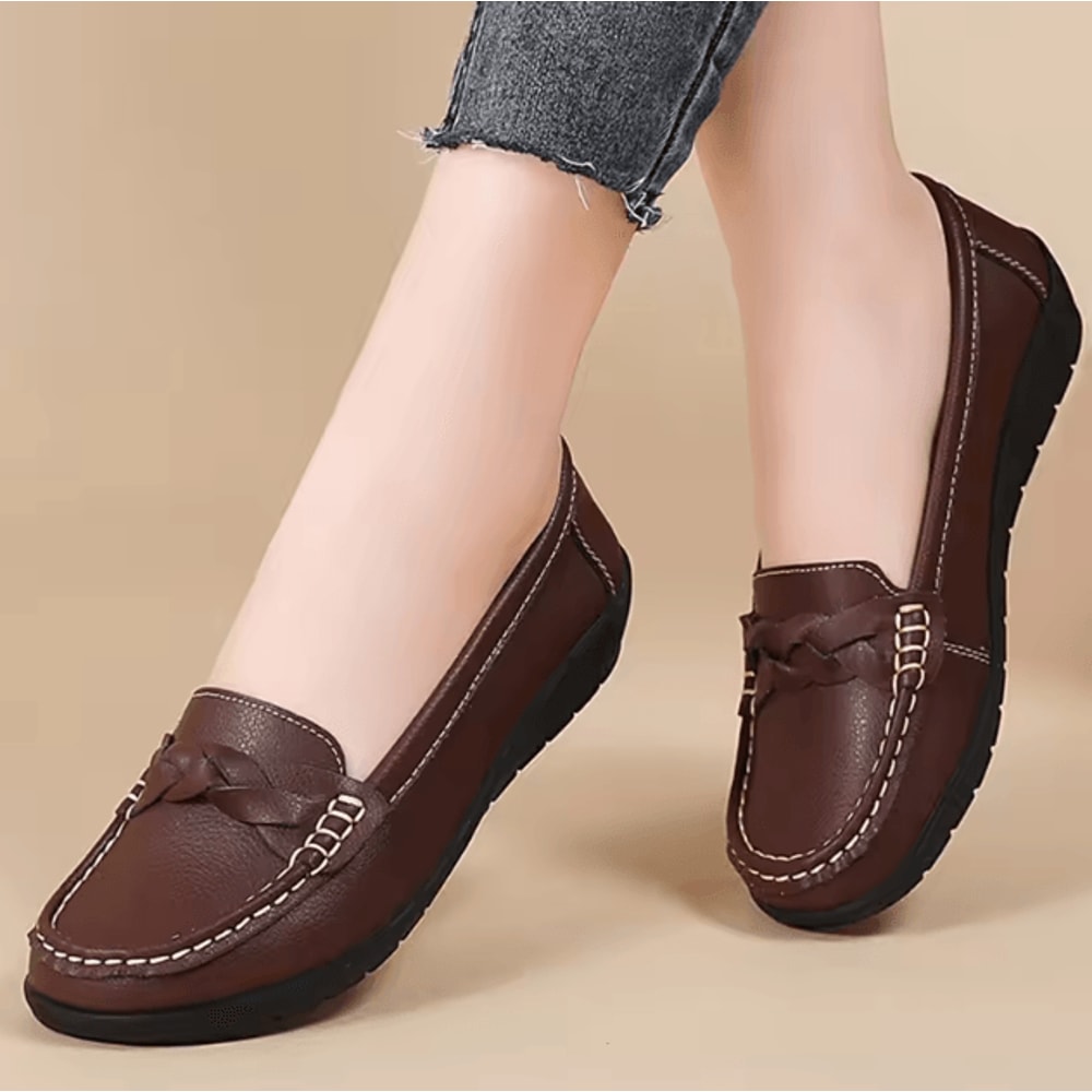 Women Leather Loafers Comfortable Slip On Casual Flat Shoes 1