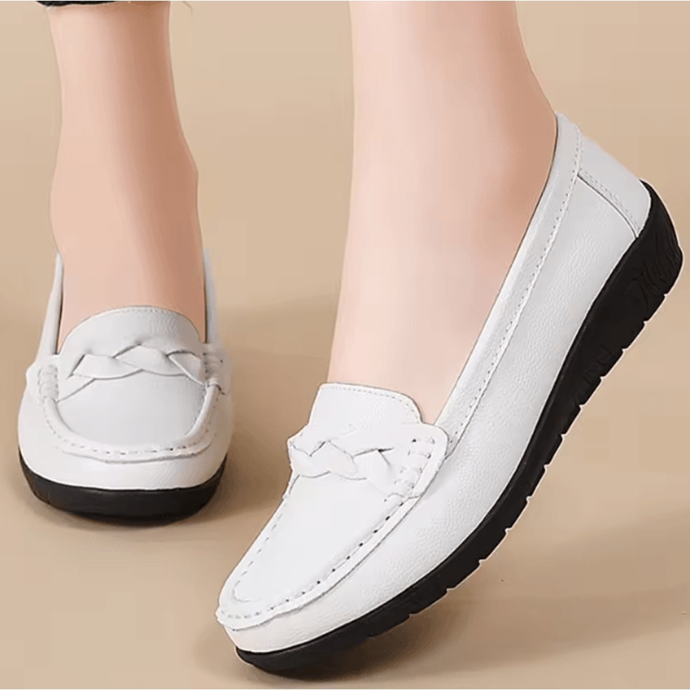 Women Leather Loafers Comfortable Slip On Casual Flat Shoes 3