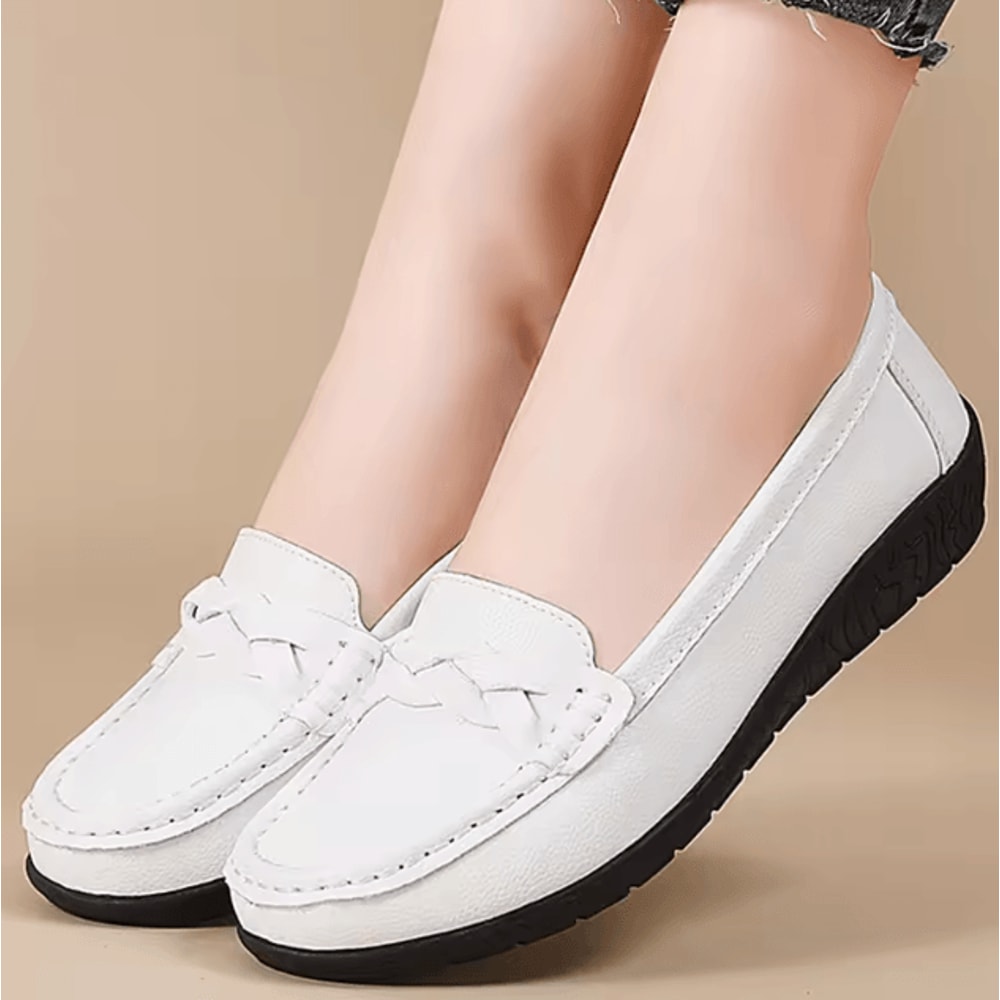 Women Leather Loafers Comfortable Slip On Casual Flat Shoes 5