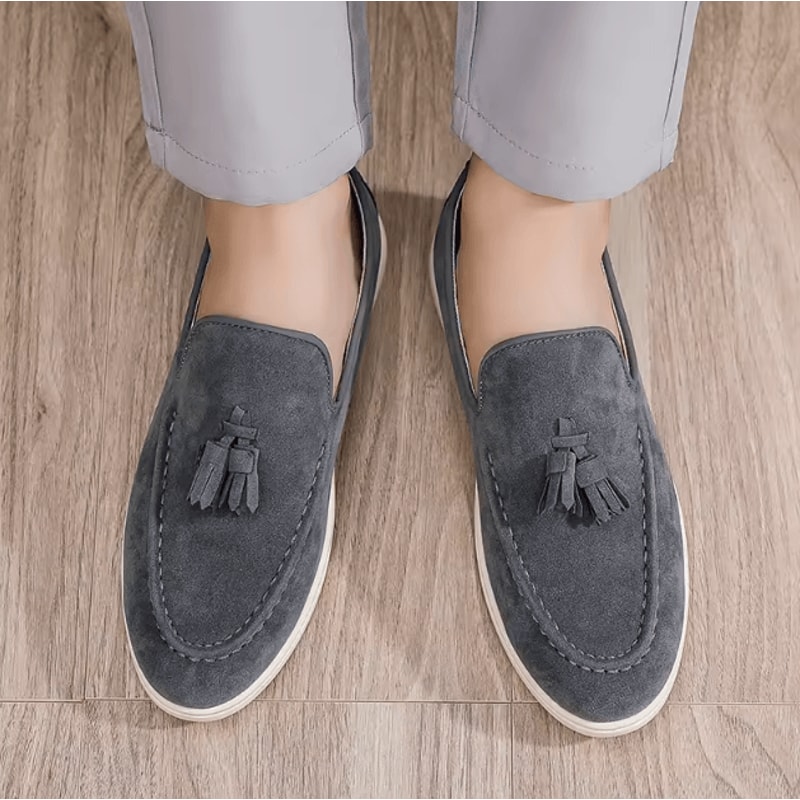 Men Suede Leather Classic Tassel Loafers Comfortable Casual Driving Flats 2
