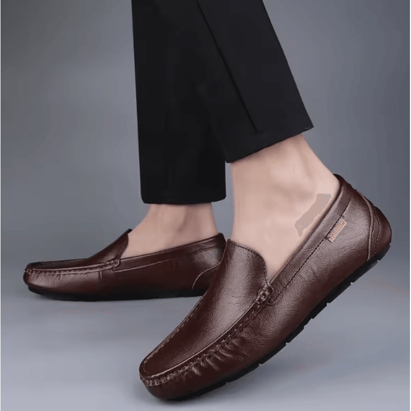 Men Leather Casual Loafers Breathable Comfortable Slip On Driving Shoes 2