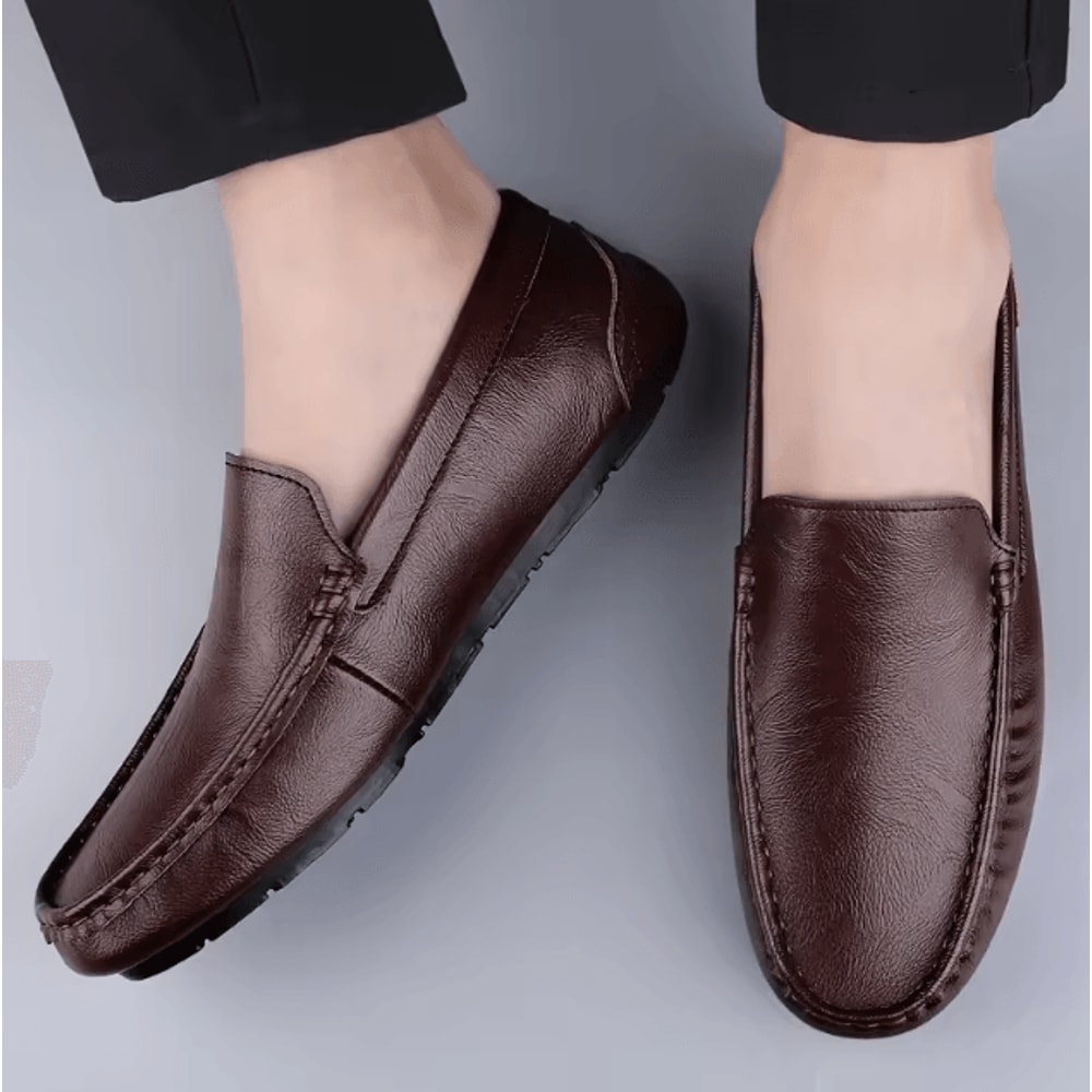 Men Leather Casual Loafers Breathable Comfortable Slip On Driving Shoes 3