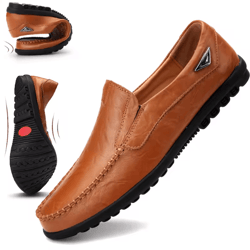 men leather casual loafers breathable comfortable slip on driving shoes plus size