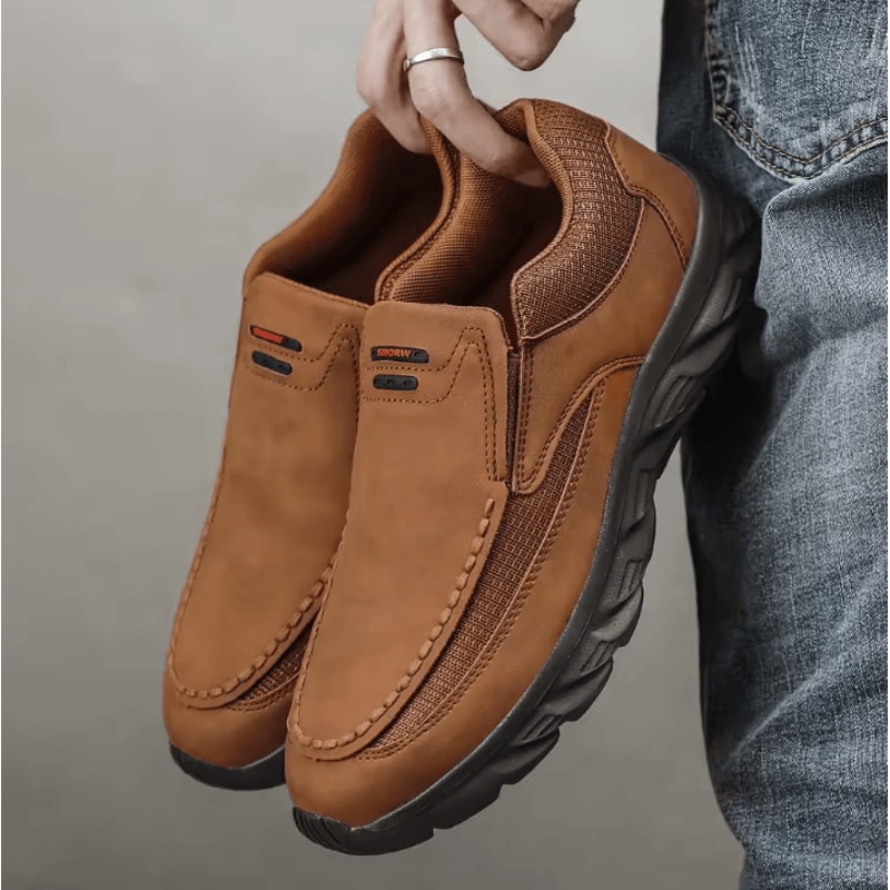 Men Casual Canvas And Leather Slip On Comfortable Walking Shoes 3
