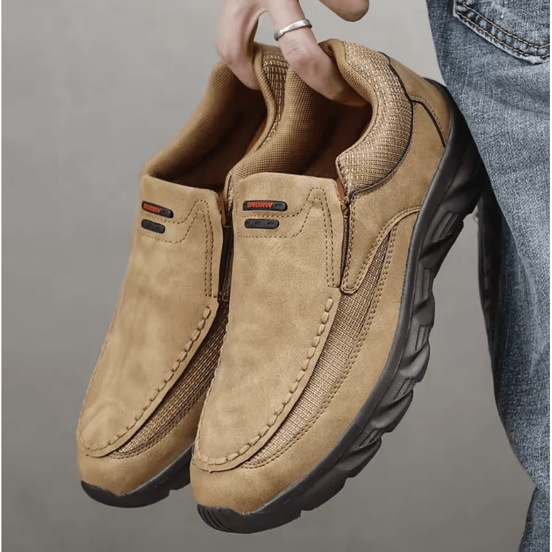 Men Casual Canvas And Leather Slip On Comfortable Walking Shoes 5