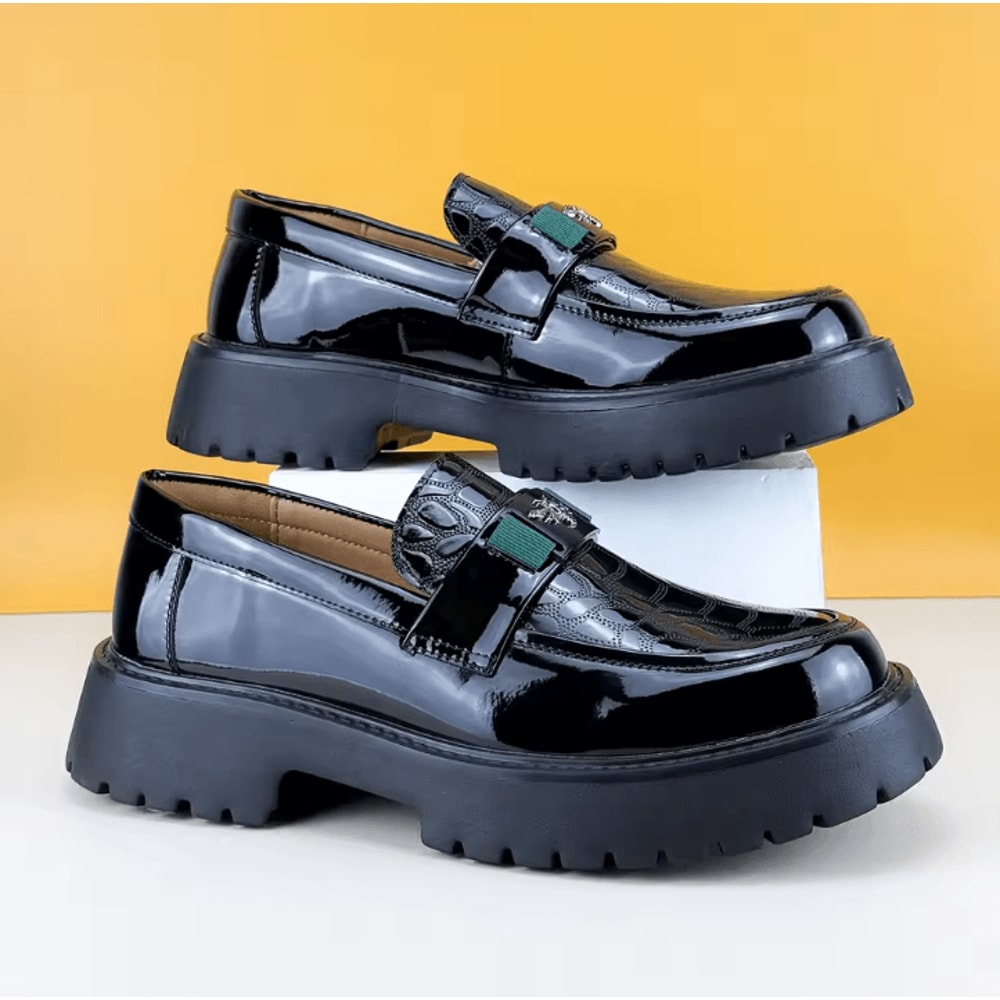 Men Leather Fashion Slip On Loafers Comfortable Thick Sole Business And Formal Shoes 2